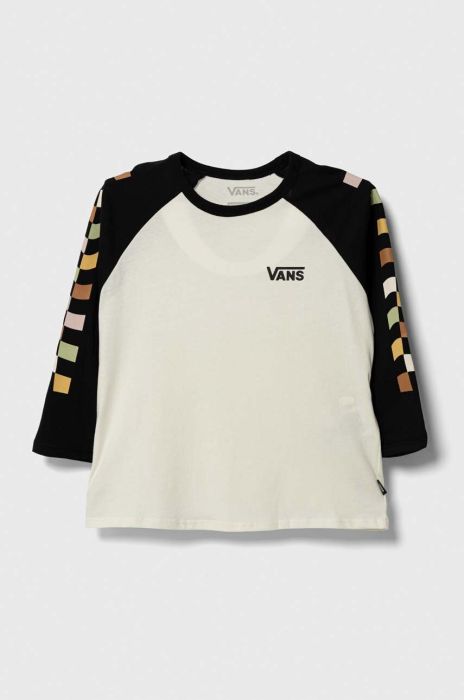 Дитячий бавовняний лонгслів Vans PRINTED SLEEVES RAGLAN VN00079CFS81 колір бежевий