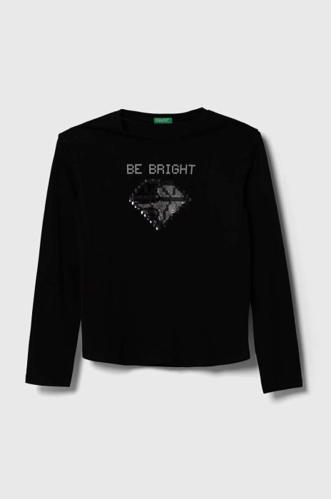 Дитячий бавовняний лонгслів United Colors of Benetton колір чорний (3393956)