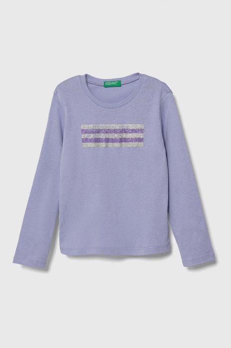 Дитячий бавовняний лонгслів United Colors of Benetton колір фіолетовий (3390958)