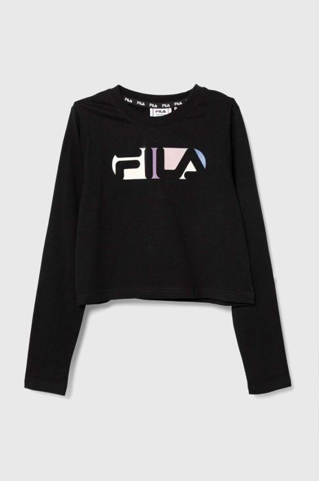 Дитячий бавовняний лонгслів Fila BIEBERN cropped longsleeve shirt колір чорний Дитячий бавовняний лонгслів Fila BIEBERN cropped longsleeve shirt колір чорний