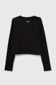 Дитячий бавовняний лонгслів Fila BIEBERN cropped longsleeve shirt колір чорний Дитячий бавовняний лонгслів Fila BIEBERN cropped longsleeve shirt колір чорний