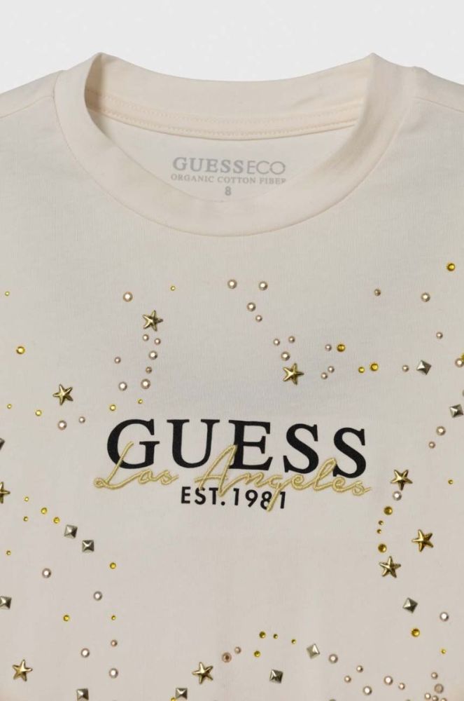 Дитячий лонгслів Guess колір бежевий (3489224) фото 4
