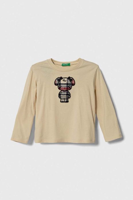 Дитячий бавовняний лонгслів United Colors of Benetton колір бежевий (3601672)