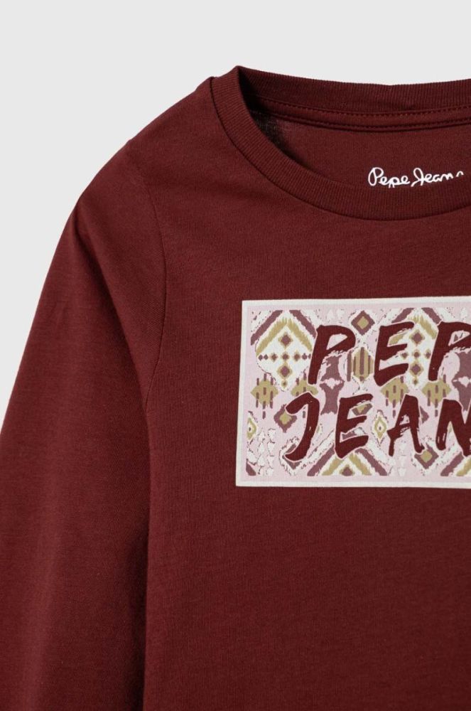 Дитячий бавовняний лонгслів Pepe Jeans колір бордовий (3428620) фото 3
