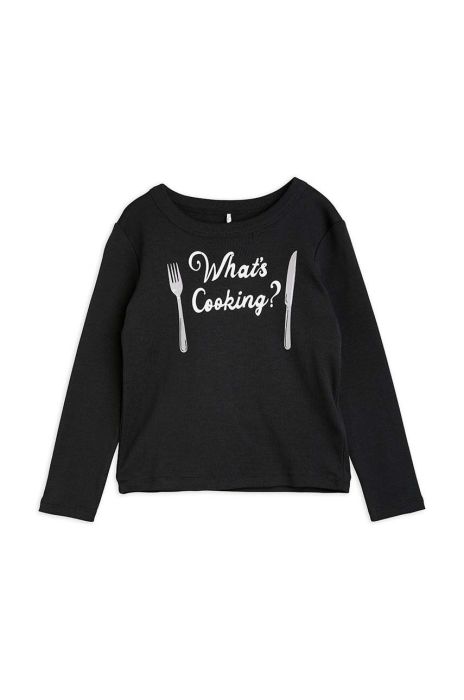 Дитячий бавовняний лонгслів Mini Rodini колір чорний з принтом