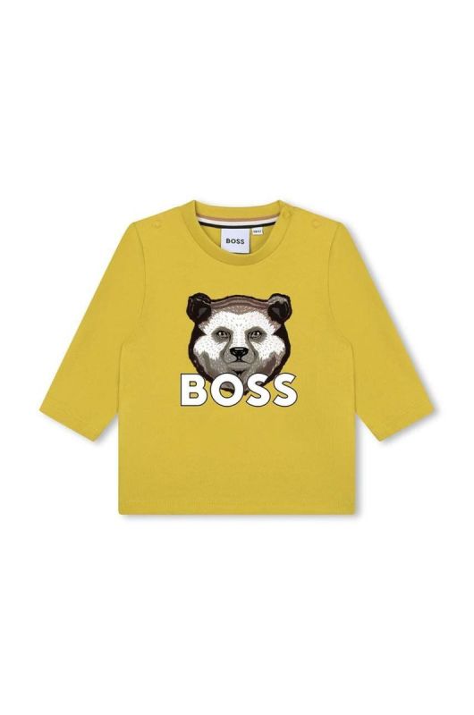 Бавовняний лонгслів для немовлят BOSS колір зелений з принтом (3511545)