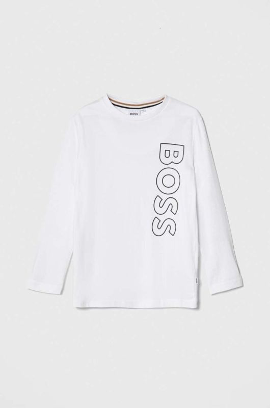 Дитячий лонгслів BOSS колір білий з принтом (3541199)