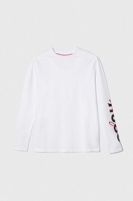 Дитячий бавовняний лонгслів HUGO колір білий з принтом (3511601)