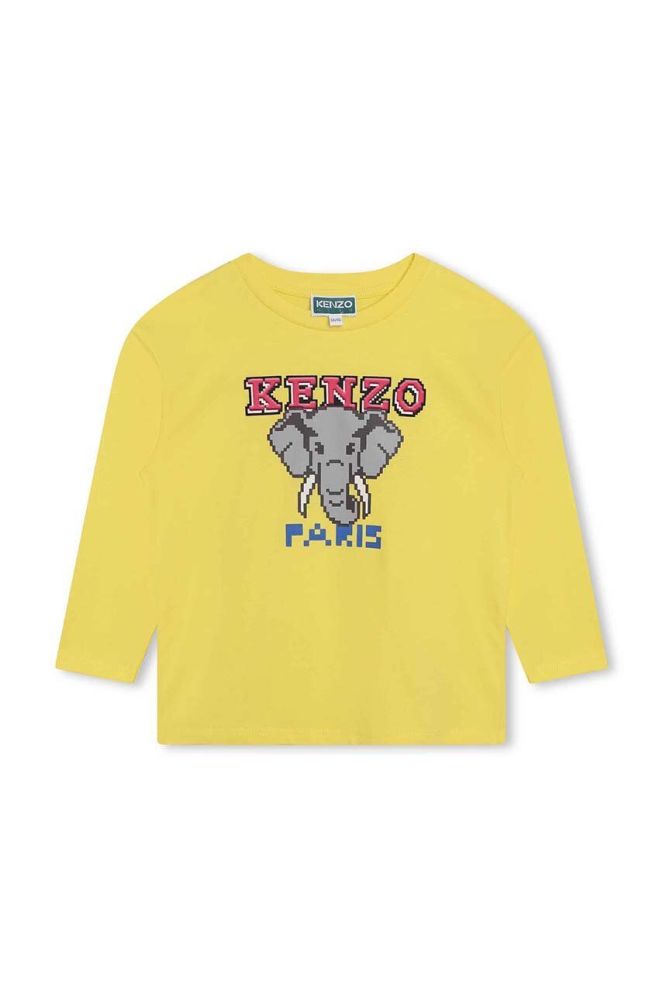 Дитячий бавовняний лонгслів Kenzo Kids колір зелений з принтом (3408242)