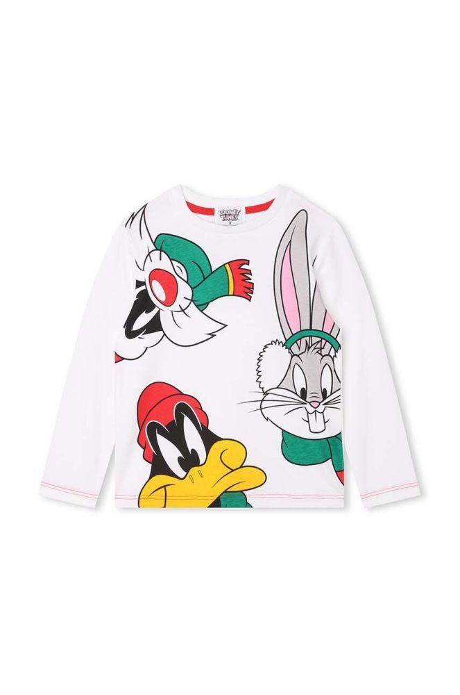 Дитячий бавовняний лонгслів Marc Jacobs x Looney Tunes колір білий з принтом