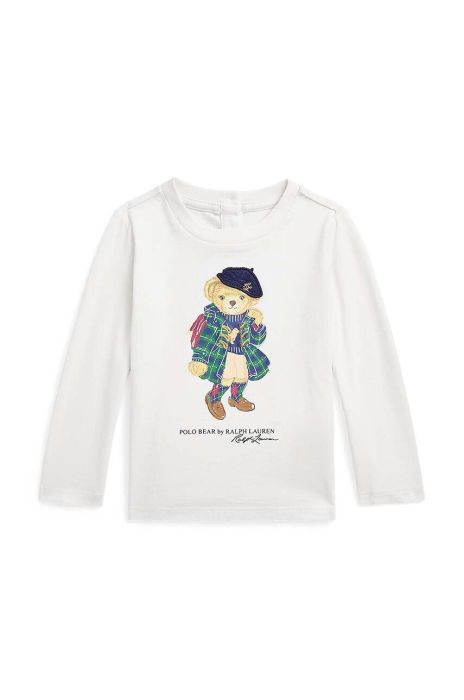 Бавовняний лонгслів для немовлят Polo Ralph Lauren колір білий з принтом Бавовняний лонгслів для немовлят Polo Ralph Lauren колір білий з принтом