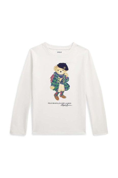 Дитячий бавовняний лонгслів Polo Ralph Lauren колір білий з принтом (3441757) Дитячий бавовняний лонгслів Polo Ralph Lauren колір білий з принтом (3441757)