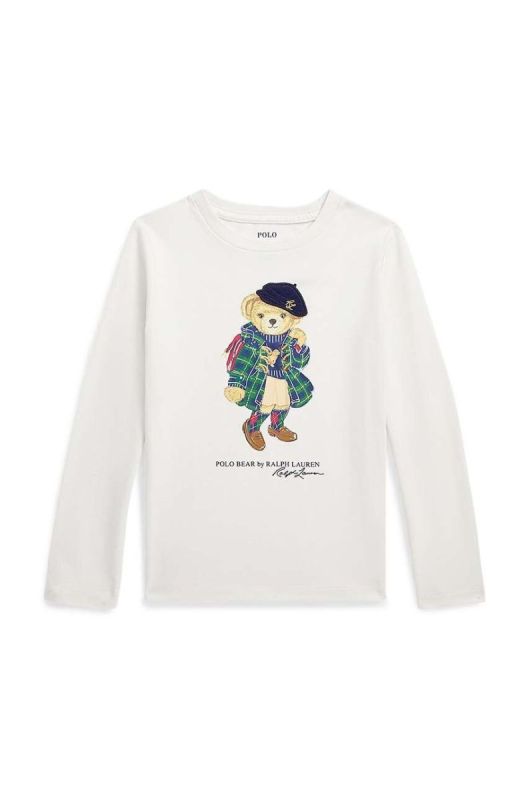 Дитячий бавовняний лонгслів Polo Ralph Lauren колір білий з принтом (3441757)