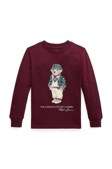 Дитячий бавовняний лонгслів Polo Ralph Lauren колір бордовий з принтом (3441785)