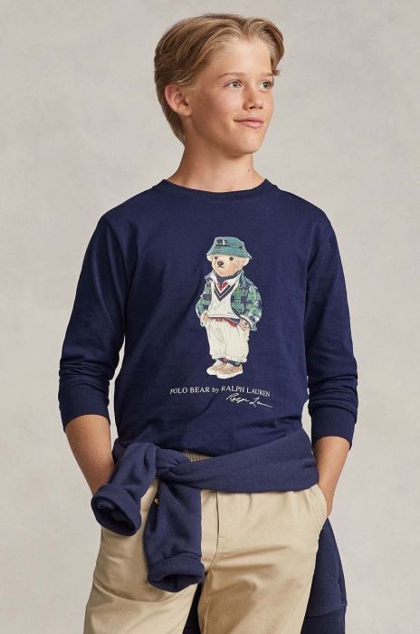 Дитячий бавовняний лонгслів Polo Ralph Lauren колір синій з аплікацією Дитячий бавовняний лонгслів Polo Ralph Lauren колір синій з аплікацією