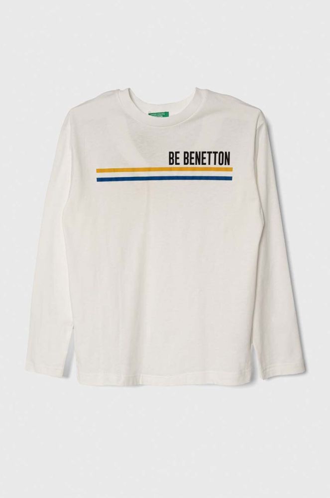 Дитячий бавовняний лонгслів United Colors of Benetton колір білий з принтом (3388759)