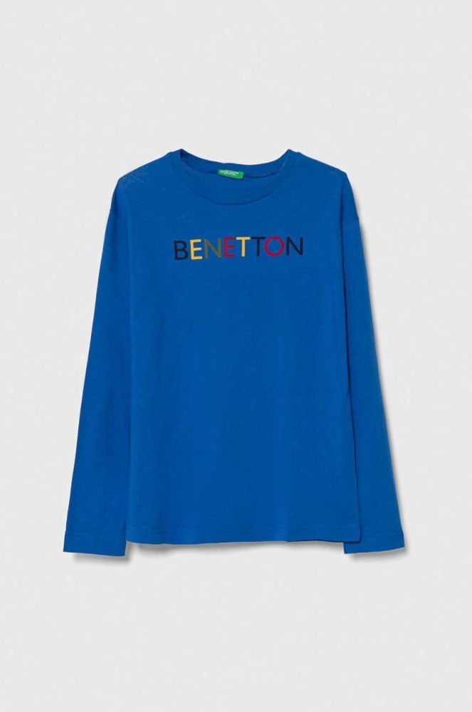 Дитячий бавовняний лонгслів United Colors of Benetton з принтом колір блакитний (3388726)