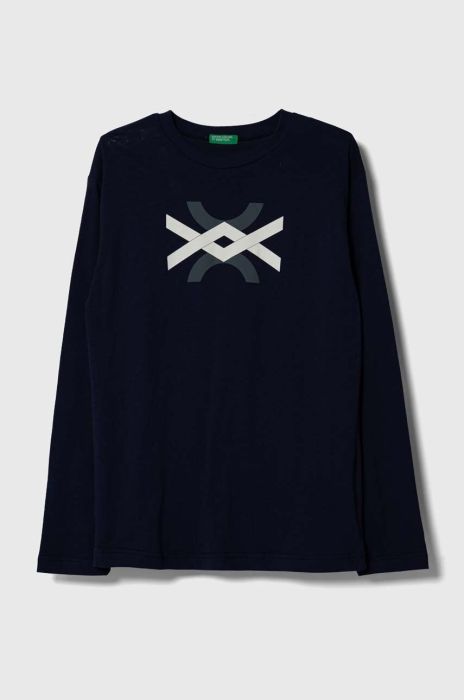 Дитячий бавовняний лонгслів United Colors of Benetton колір синій з принтом (3388730)