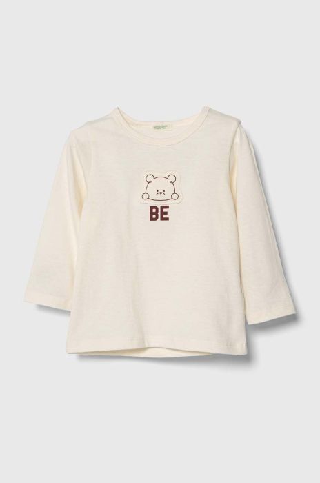 Бавовняний лонгслів для немовлят United Colors of Benetton колір бежевий з аплікацією Бавовняний лонгслів для немовлят United Colors of Benetton колір бежевий з аплікацією