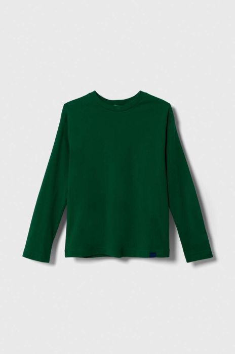 Дитячий бавовняний лонгслів United Colors of Benetton колір зелений однотонний (3415027) Дитячий бавовняний лонгслів United Colors of Benetton колір зелений однотонний (3415027)