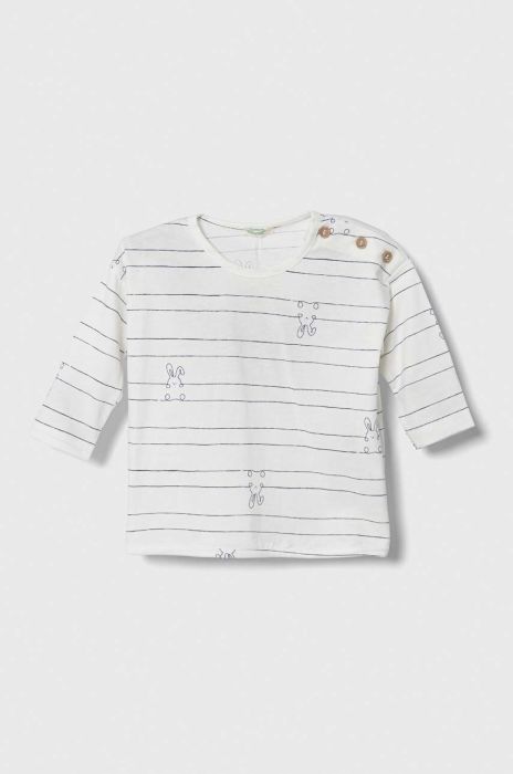 Бавовняний лонгслів для немовлят United Colors of Benetton колір білий візерунок (3415050) Бавовняний лонгслів для немовлят United Colors of Benetton колір білий візерунок (3415050)