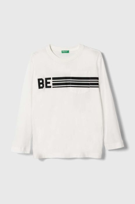 Дитячий бавовняний лонгслів United Colors of Benetton колір білий з принтом (3419450)