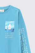 Дитячий бавовняний лонгслів Coccodrillo колір бірюзовий з принтом