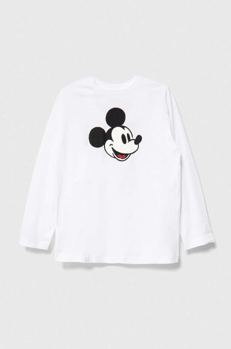 Дитячий бавовняний лонгслів United Colors of Benetton x Disney колір білий з принтом (3544236)