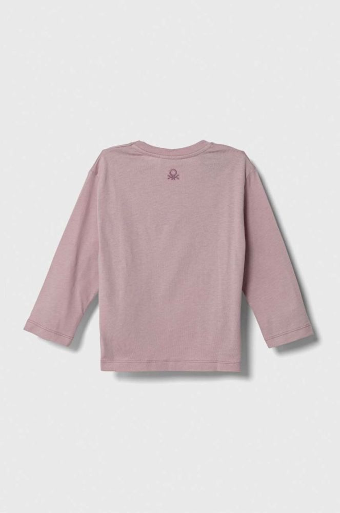 Дитячий бавовняний лонгслів United Colors of Benetton x Disney колір рожевий з принтом фото 2