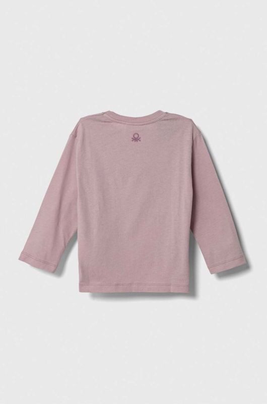 Дитячий бавовняний лонгслів United Colors of Benetton x Disney колір рожевий з принтом фото 2