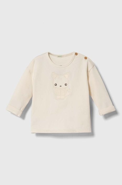 Лонгслів для немовлят United Colors of Benetton колір бежевий з аплікацією