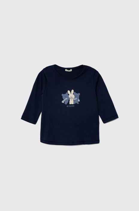 Бавовняний лонгслів для немовлят United Colors of Benetton колір синій з принтом Бавовняний лонгслів для немовлят United Colors of Benetton колір синій з принтом