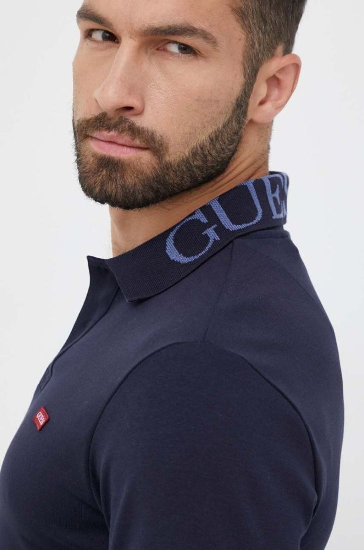 Лонгслів Guess чоловічий колір синій з аплікацією