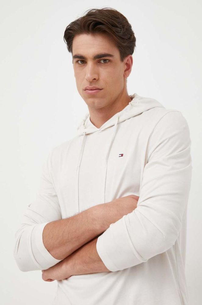Бавовняний лонгслів Tommy Hilfiger колір бежевий однотонний фото 4
