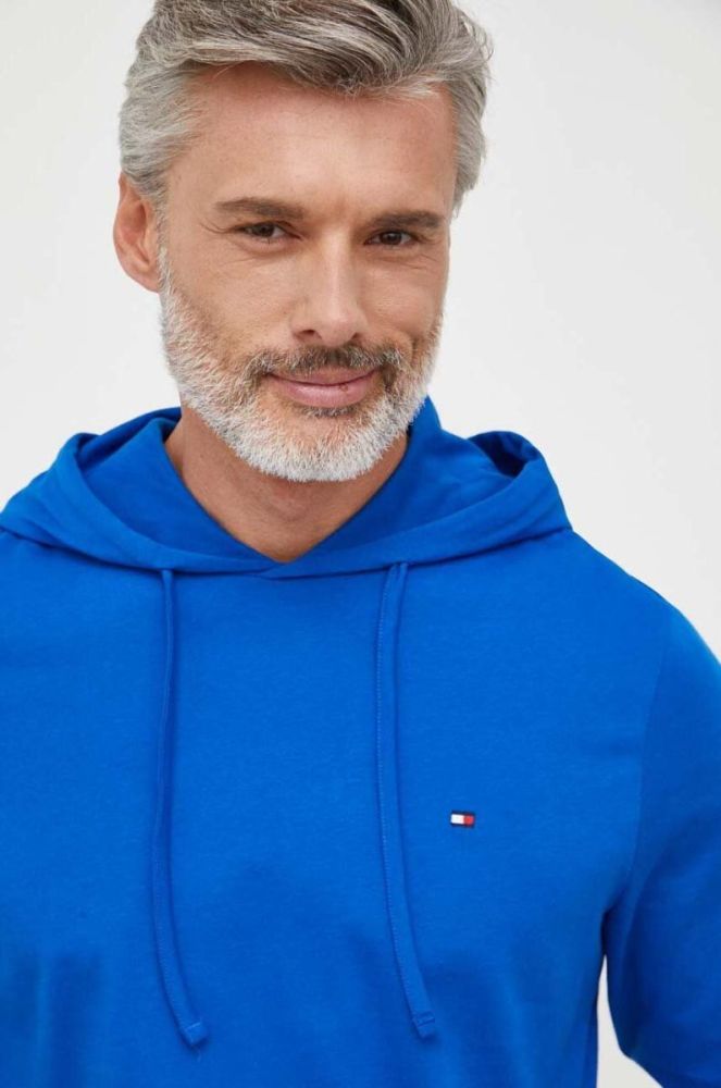 Бавовняний лонгслів Tommy Hilfiger однотонний колір блакитний фото 4
