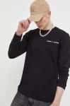 Бавовняний лонгслів Tommy Jeans колір чорний однотонний (3281832)