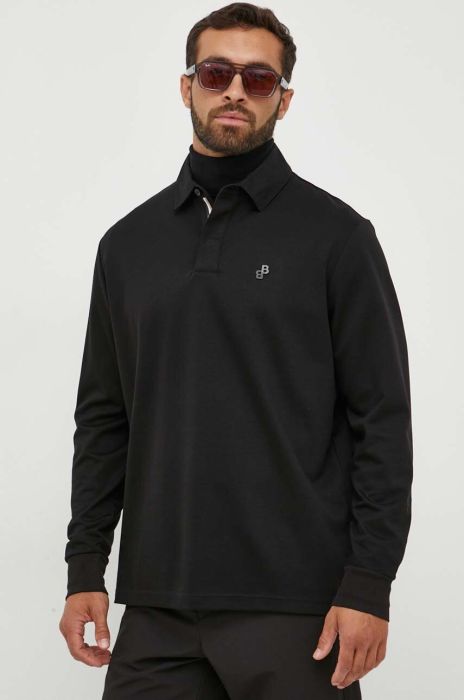 Лонгслів BOSS чоловічий колір чорний однотонний