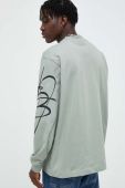 Бавовняний лонгслів HUGO колір зелений з принтом