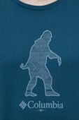 Бавовняний лонгслів Columbia колір зелений з принтом