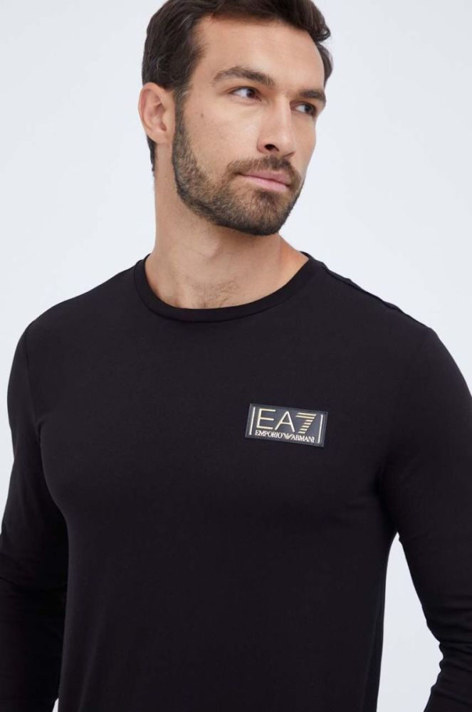 Бавовняний лонгслів EA7 Emporio Armani колір чорний однотонний фото 4