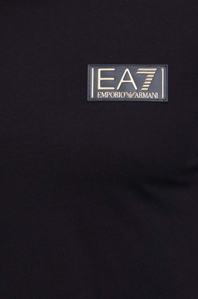Бавовняний лонгслів EA7 Emporio Armani колір чорний однотонний фото 5