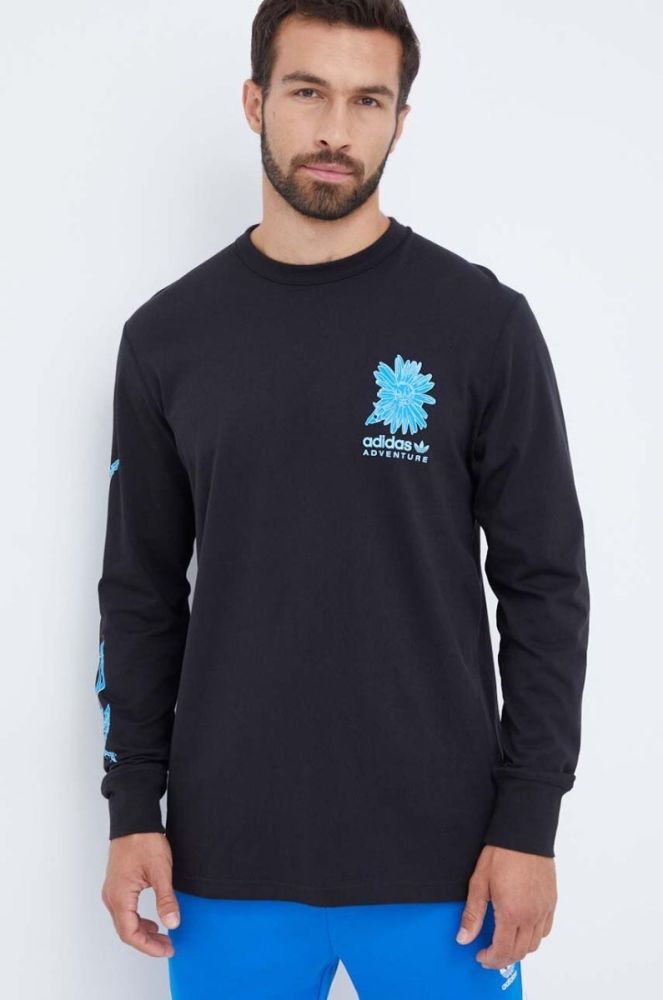 Бавовняний лонгслів adidas Originals колір чорний з принтом (3506942) фото 3