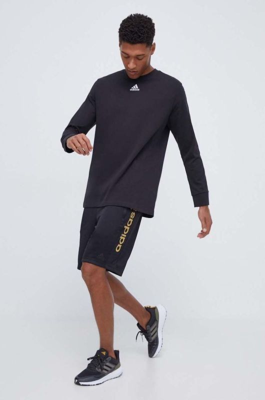 Бавовняний лонгслів adidas колір чорний однотонний