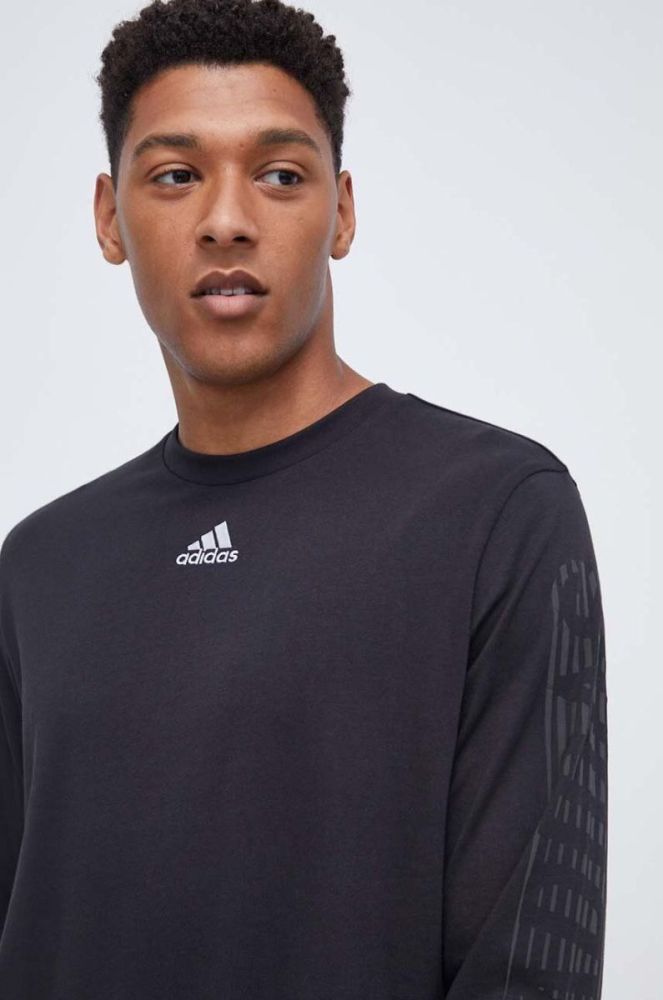 Бавовняний лонгслів adidas колір чорний однотонний фото 4