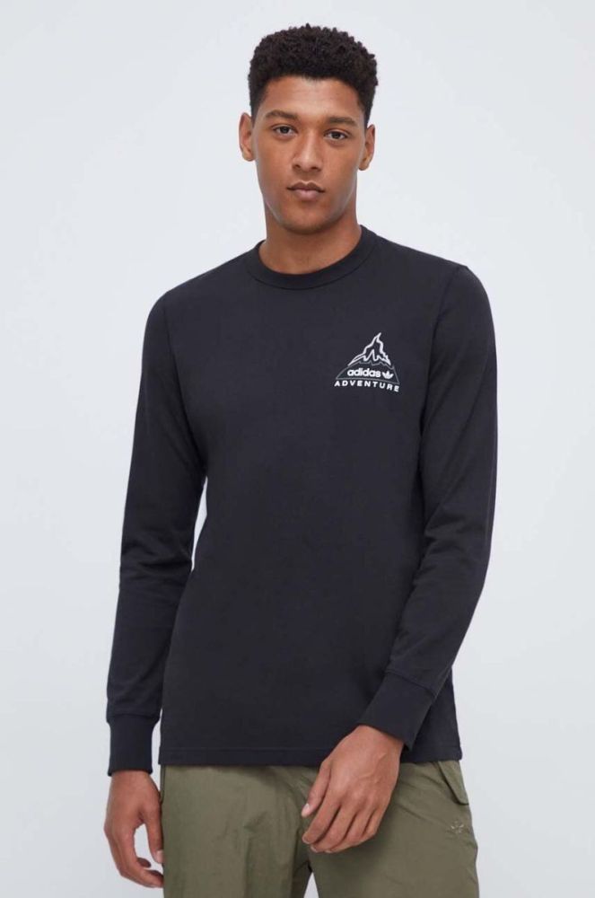 Бавовняний лонгслів adidas Originals колір чорний з принтом (3625059) фото 3