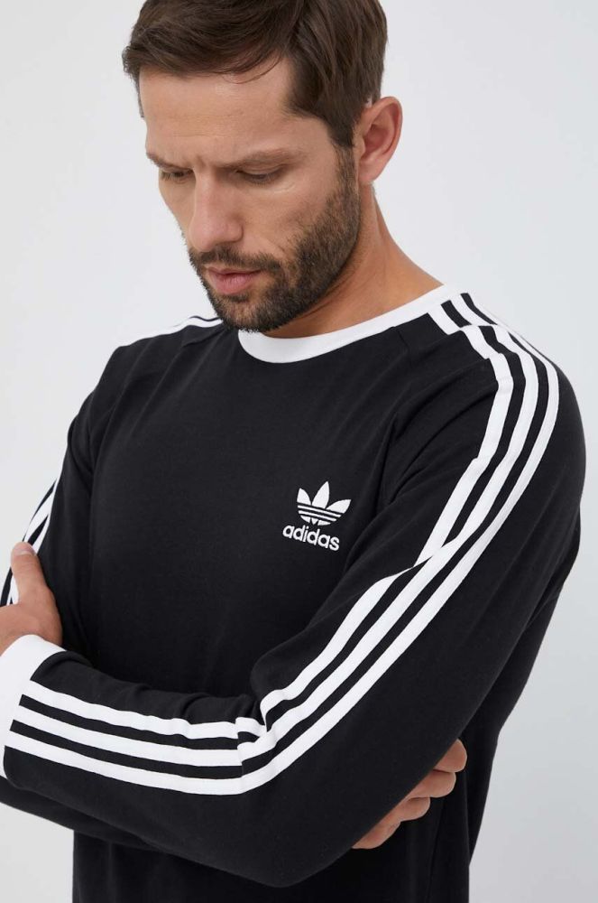 Бавовняний лонгслів adidas Originals 3-Stripes Long Sleeve Tee колір чорний з аплікацією IA4877-BLACK