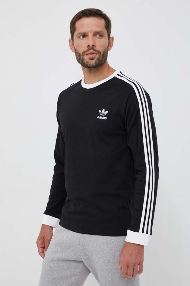 Бавовняний лонгслів adidas Originals 3-Stripes Long Sleeve Tee колір чорний з аплікацією IA4877-BLACK фото 4
