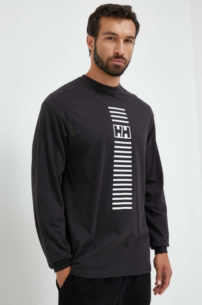 Бавовняний лонгслів Helly Hansen колір чорний з принтом (3523238) фото 2