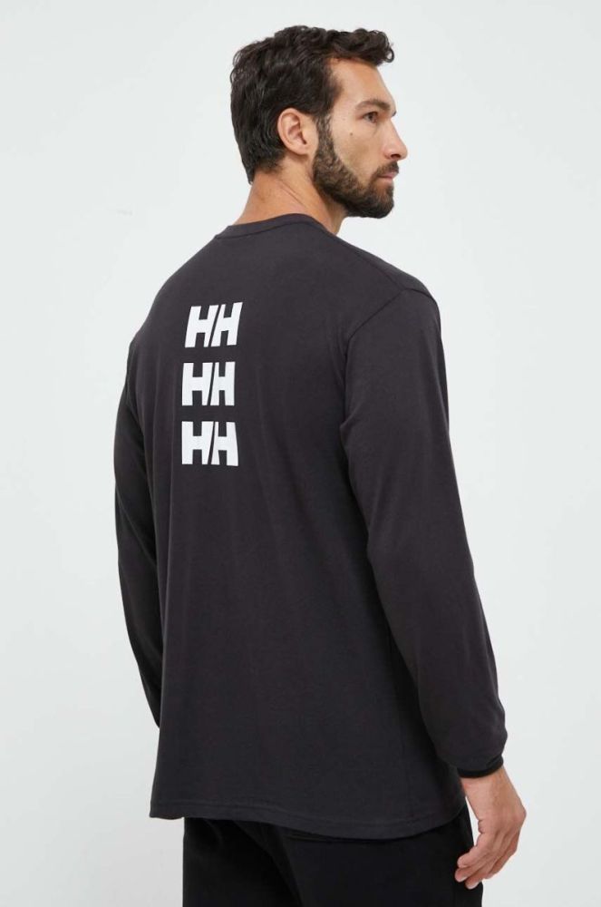 Бавовняний лонгслів Helly Hansen колір чорний з принтом (3523238) фото 3
