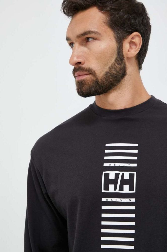 Бавовняний лонгслів Helly Hansen колір чорний з принтом (3523238) фото 4
